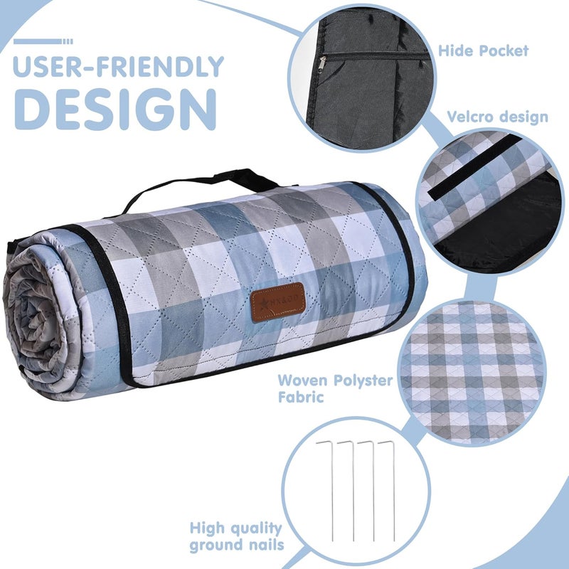 HX&OD Outdoor Picnic Blanket, Extra Large, 80''x60'' Waterproof Foldable Blankets Gingham Picnic Mat for Beach, Camping Grass Lawn Park Accessories Cute Couple Ideas Wedding (Coffee Color, 80”x60”) - Image 4